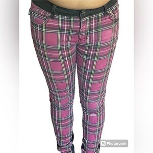 Royal Bones Split Skinny Purple Checkered and Black Low Rise Jeans